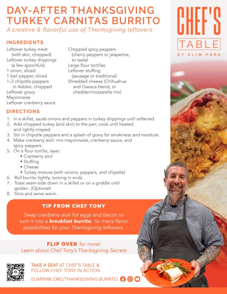 Day-After Thanksgiving Turkey Carnitas Burrito Recipe | Chef's Table at Elim Park