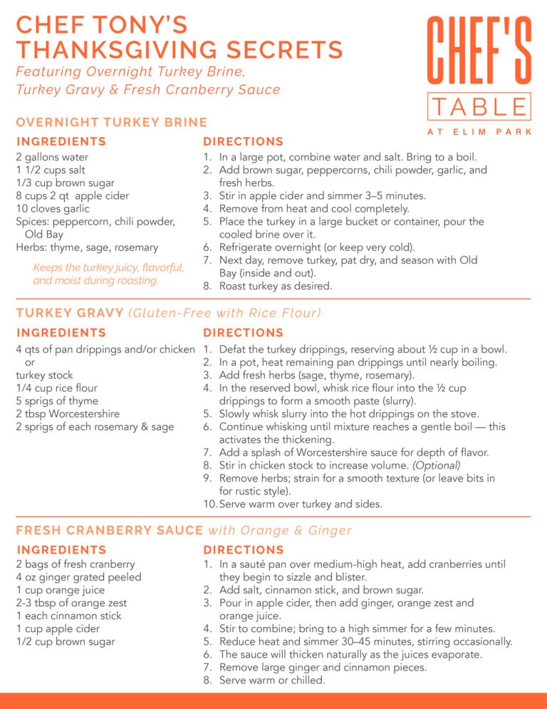 Chef Tony's Thanksgiving Secrets | Chef's Table at Elim Park